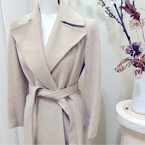 Cashmere belted tie only long bone ecru old Hollywood glam formal scandal coat - Picture 1 of 15